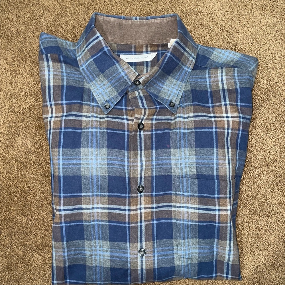 Blue and Brown Casual Button Down Shirt with Classic Collar